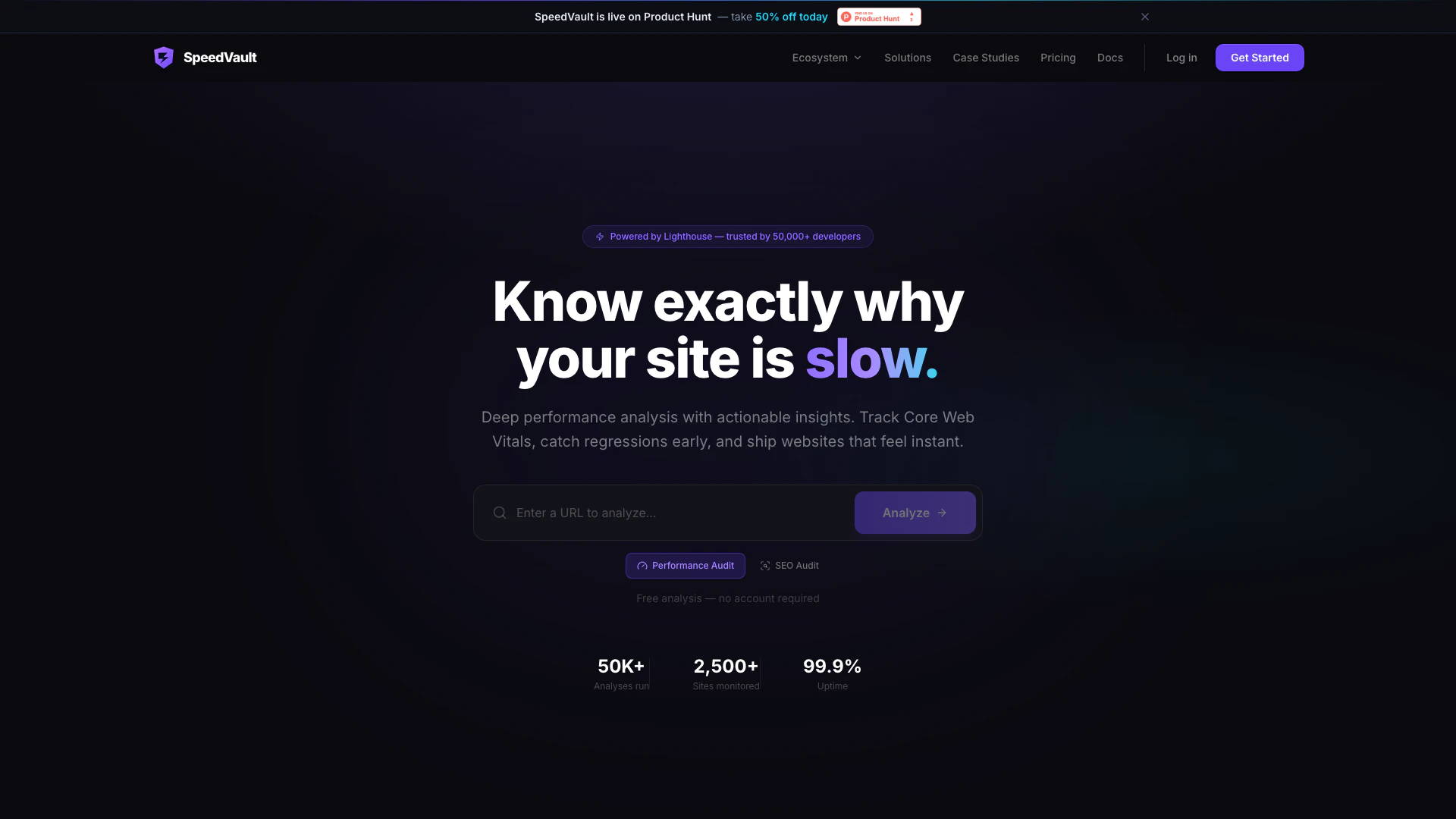 Speedvault website screenshot showing SpeedVault is a comprehensive platform t... interface and features