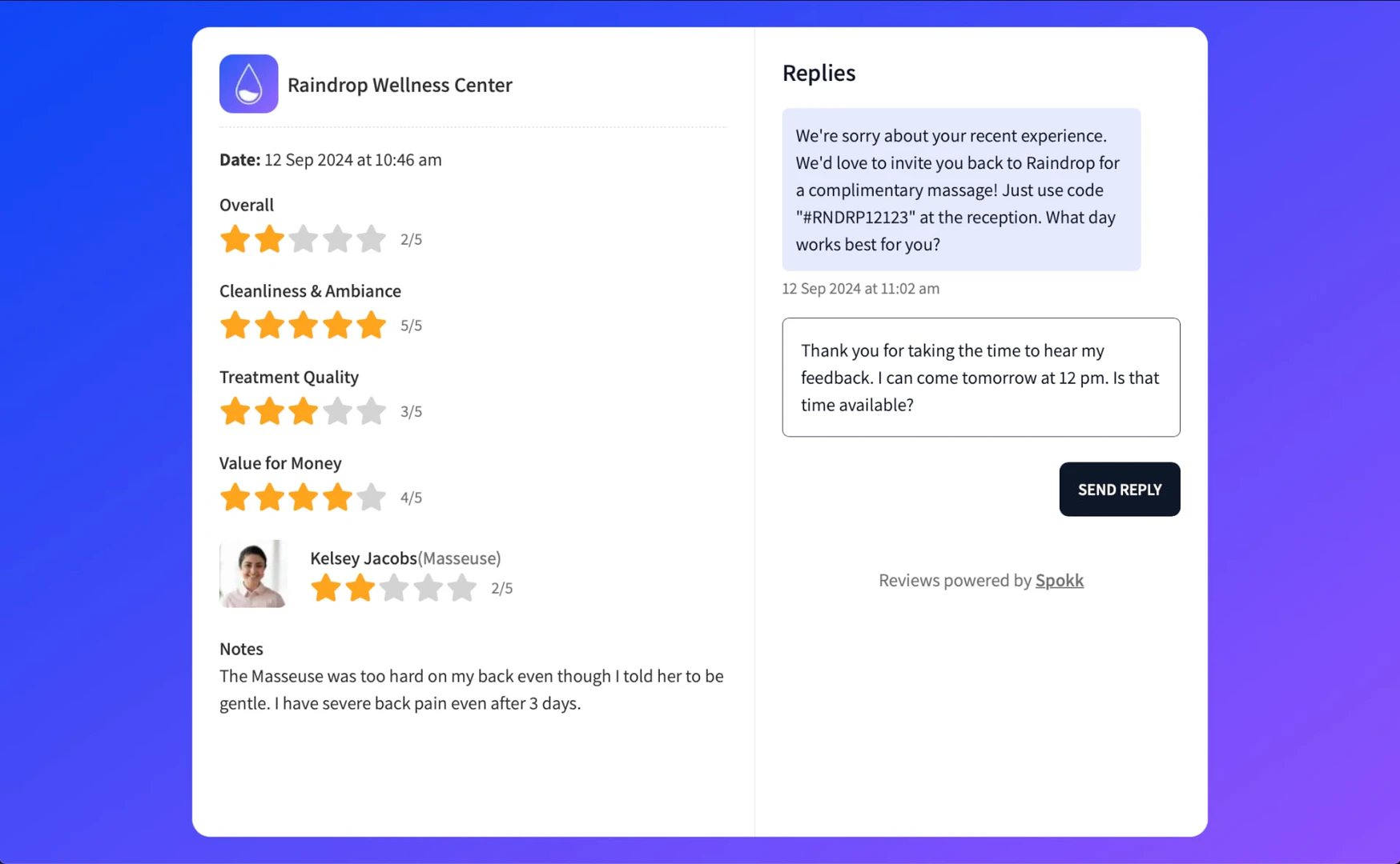Spokk feedback reply interface