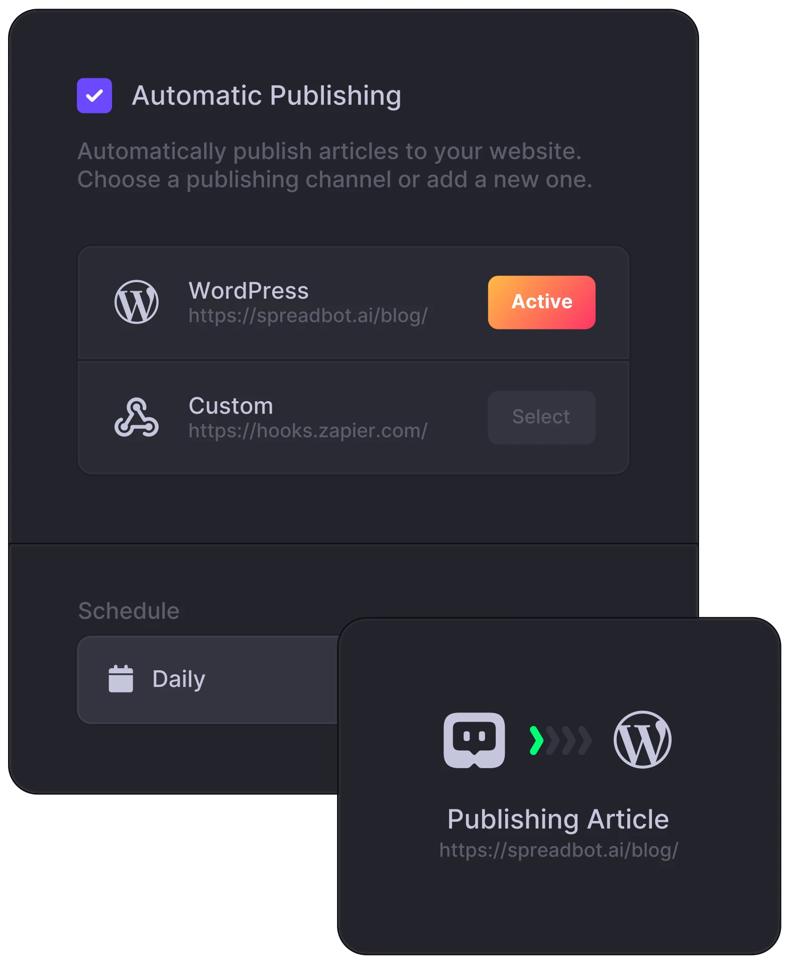 Spreadbotai automatic publishing feature