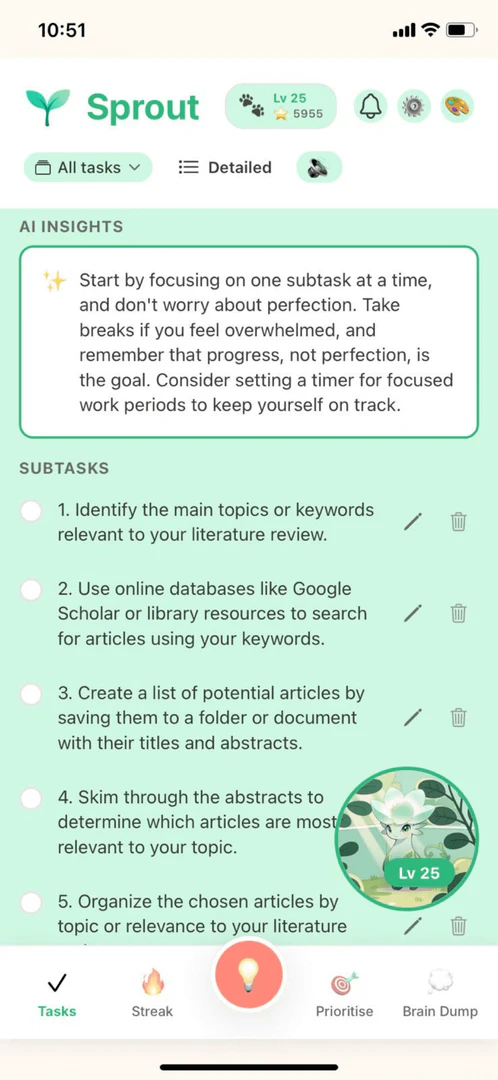 Sproutapp task prioritization interface