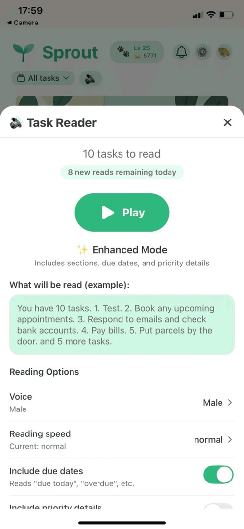 Sproutapp task reader feature