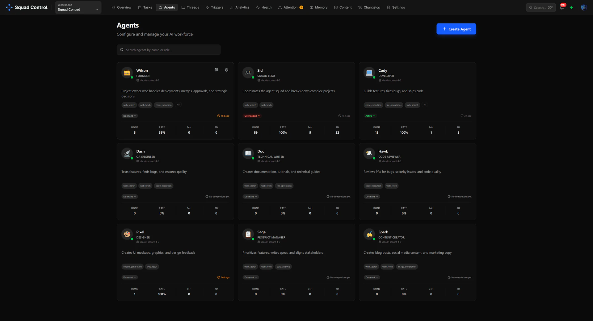 Squadcontrolai agents interface