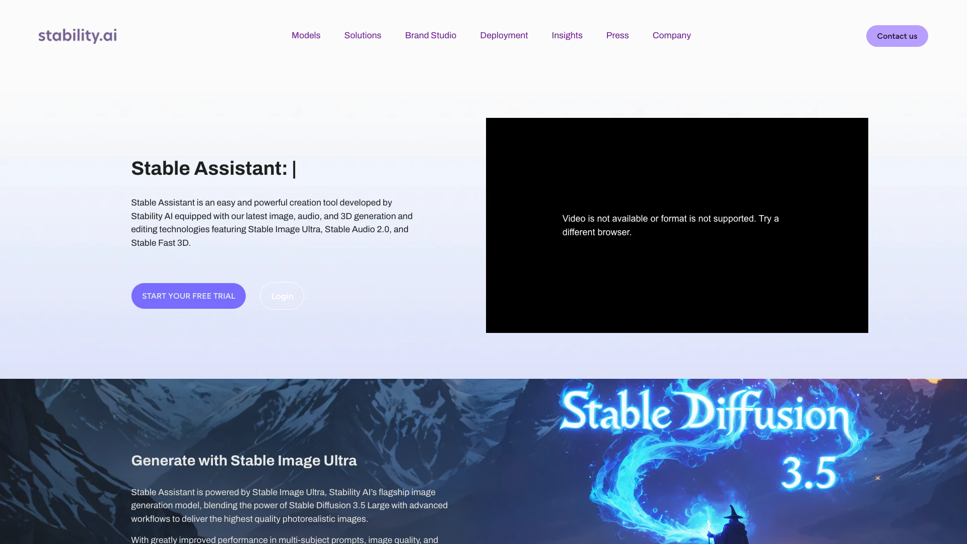 Stabilityai website screenshot showing Stable Assistant是一個多功能的聊天機器人,專注於圖像和文本生成。 interface and features