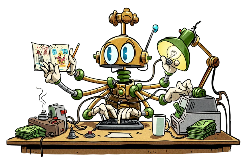 Mechanical maestro robot managing e-commerce operations