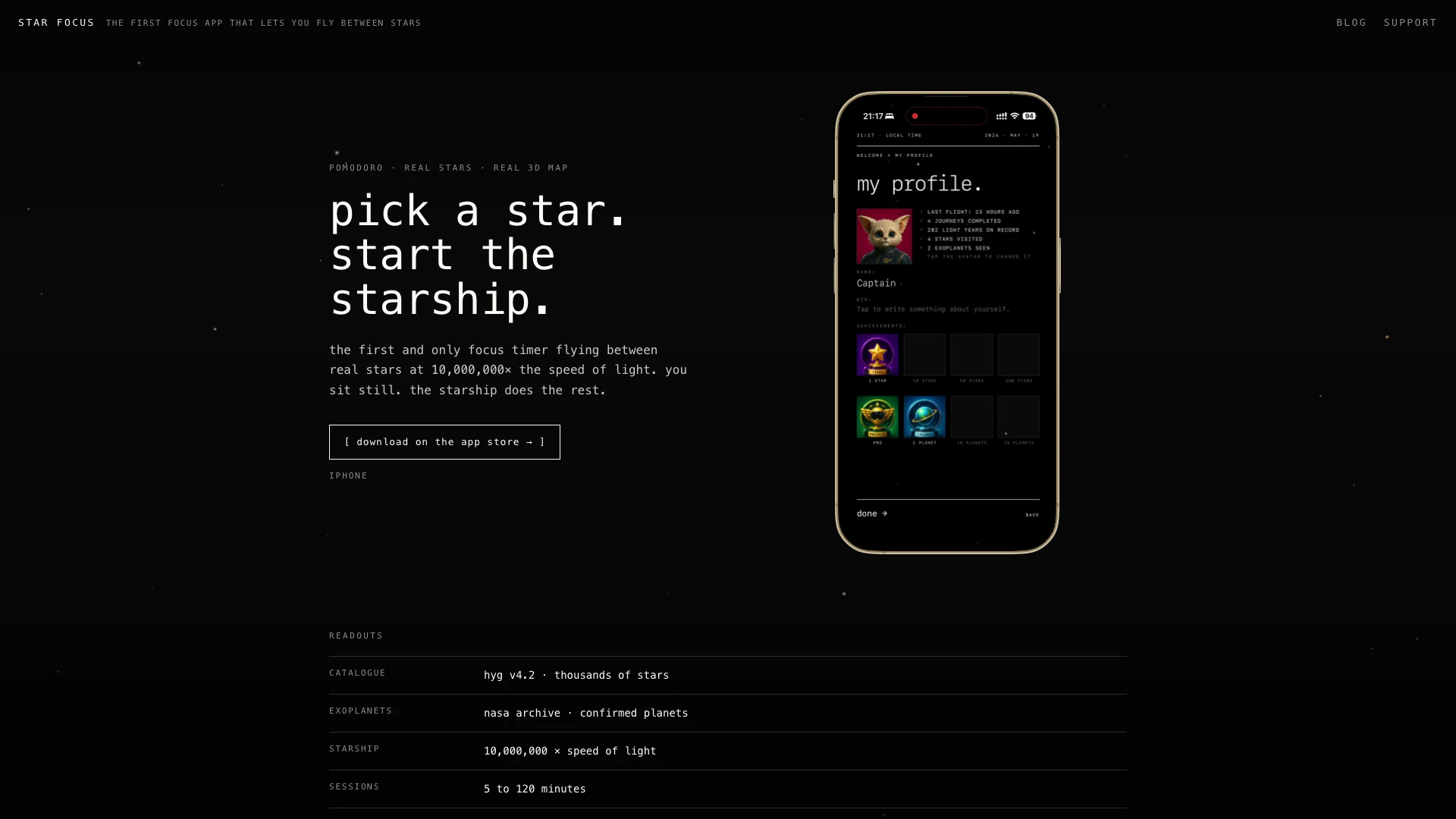 Starfocus website screenshot showing Starfocus es un innovador temporizador p... interface and features