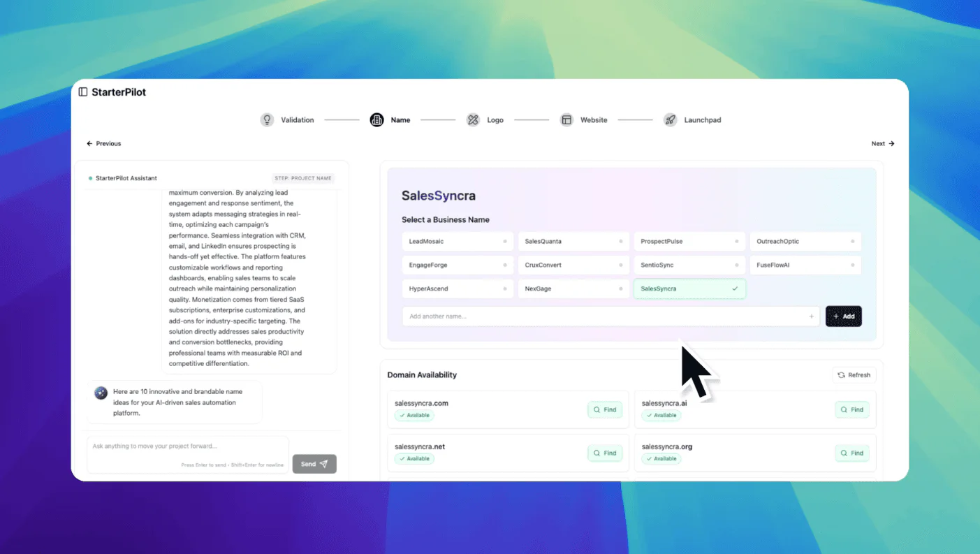 StarterPilot feature demonstration of name generation