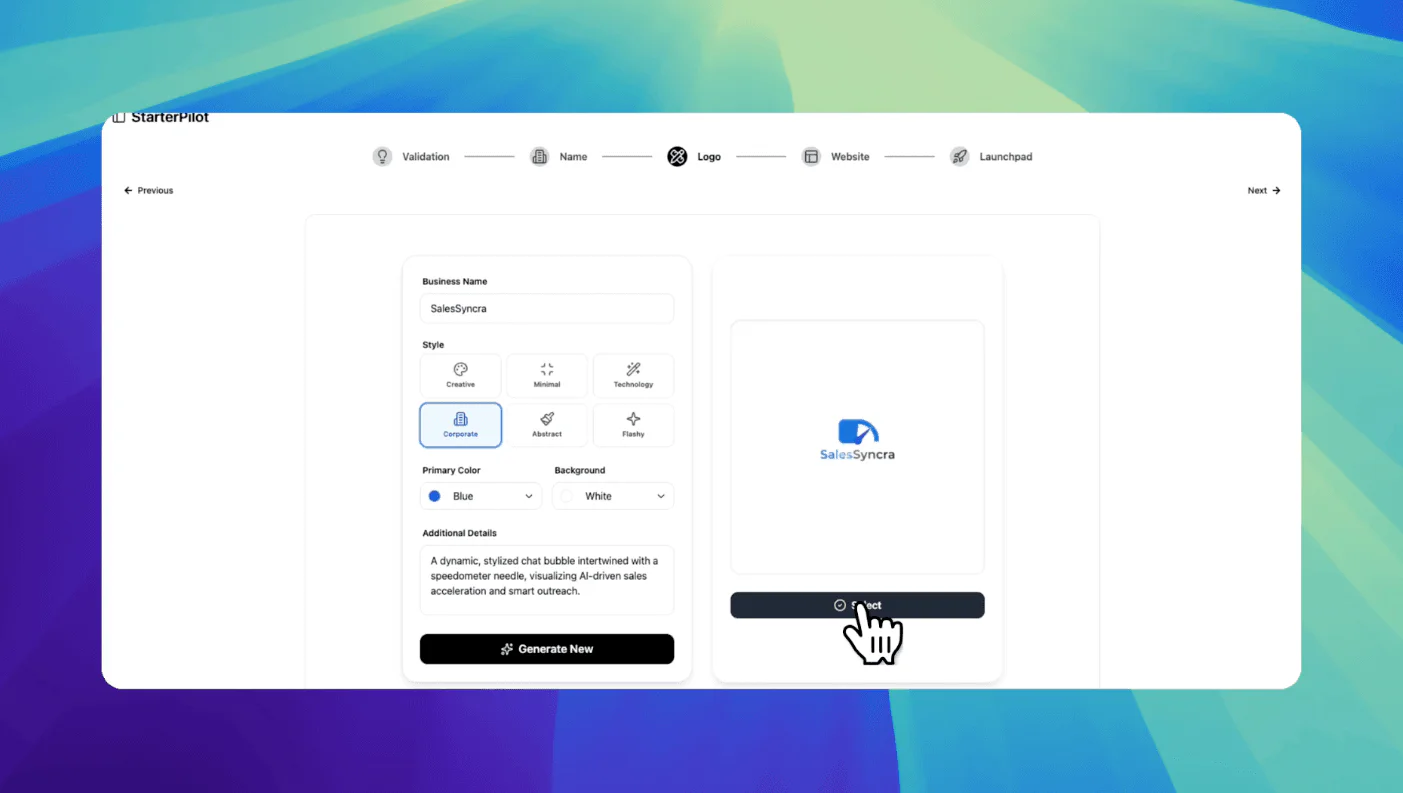 StarterPilot use case example showing logo creation