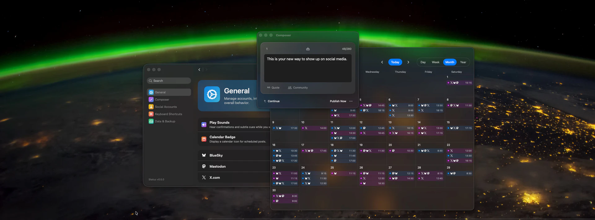 Statuz app interface for scheduling posts
