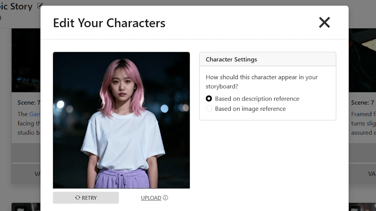Storyboarder.ai character consistency feature