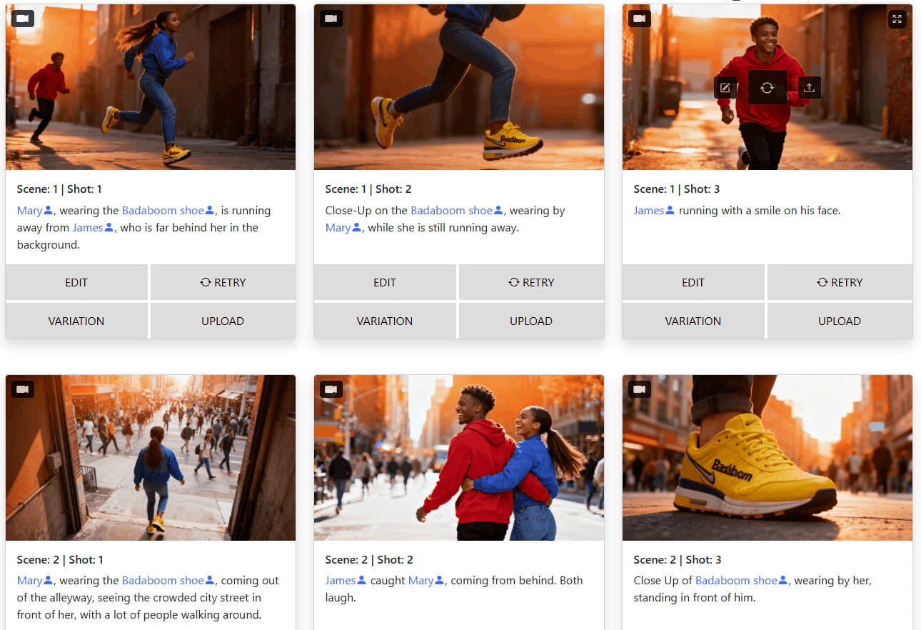 Storyboarder.ai interface showcasing storyboard creation
