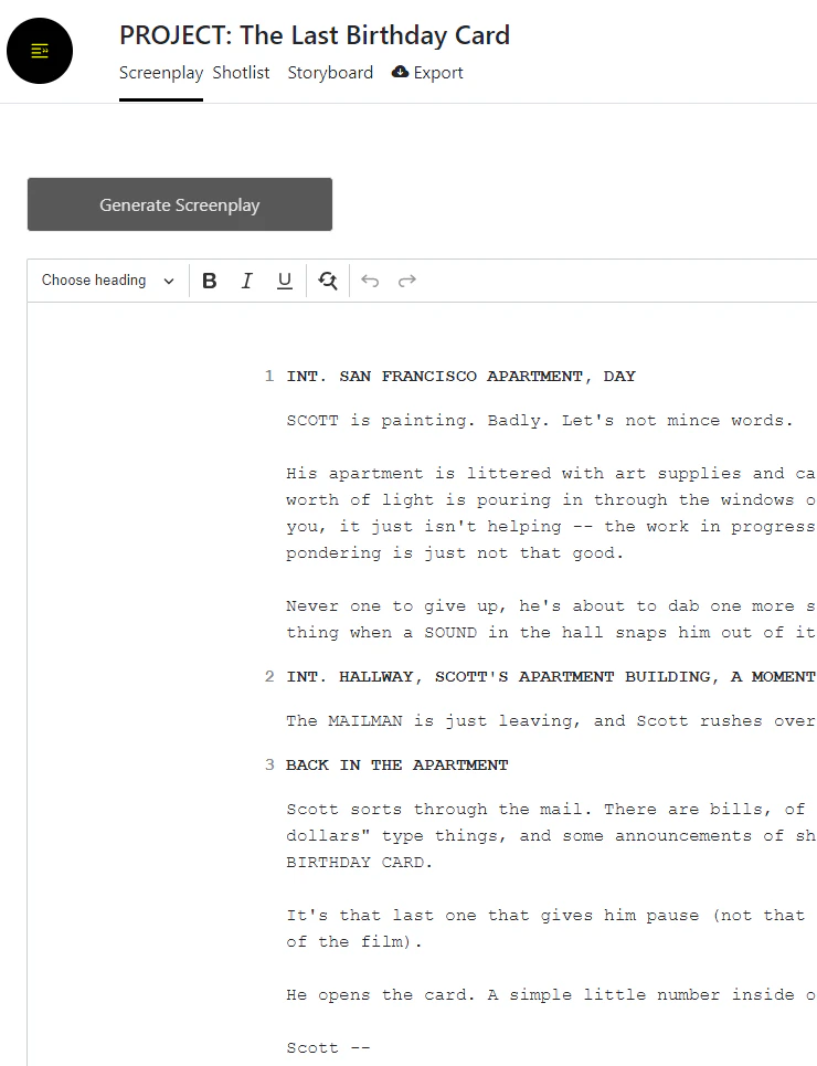 Storyboarder.ai user scenario for filmmakers