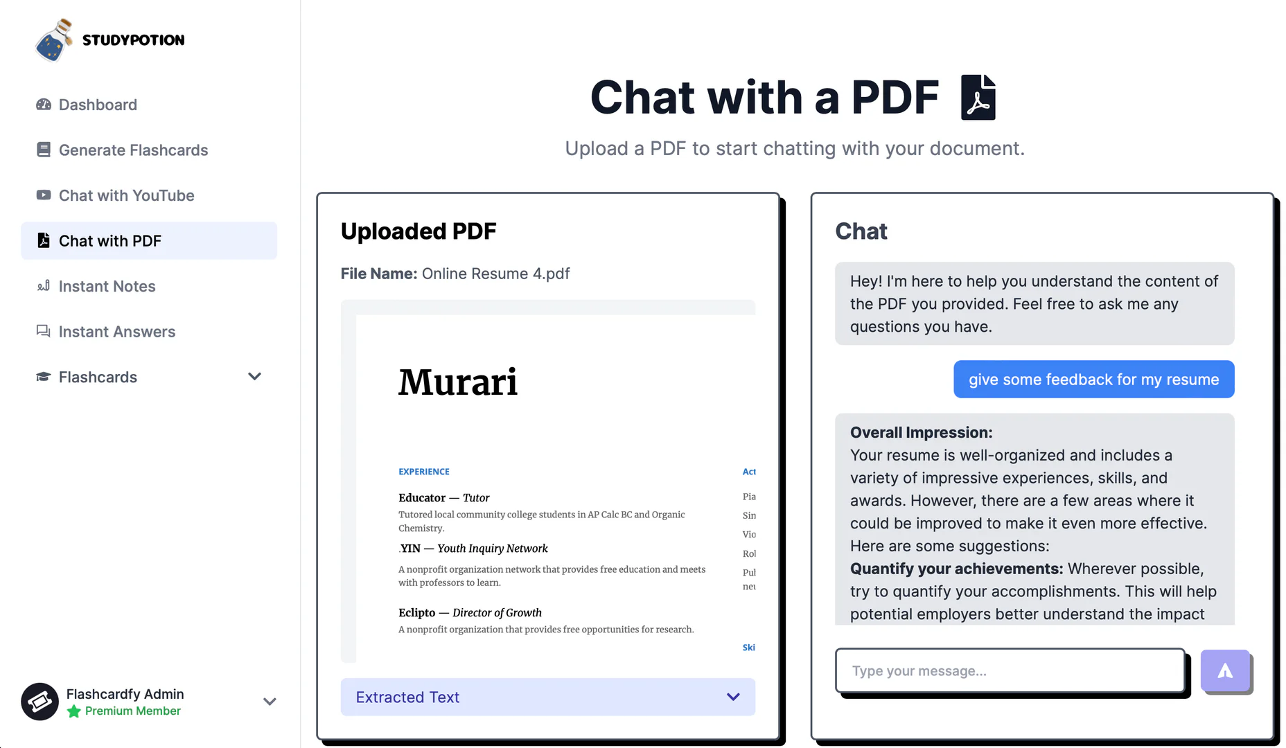 Study Potion AI real application scenario