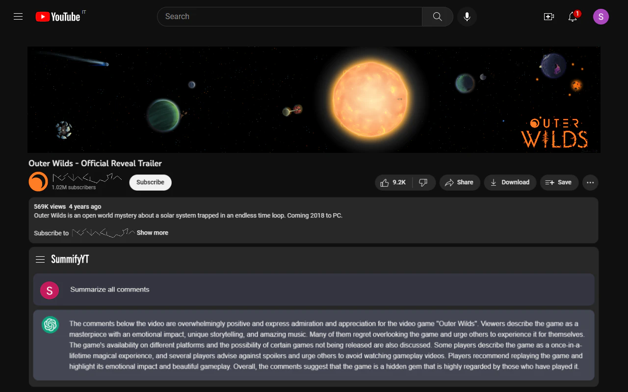 Summifyyt screenshot