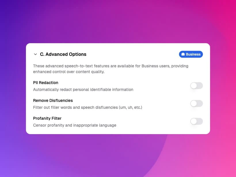 Supertranslate advanced speech-to-text settings