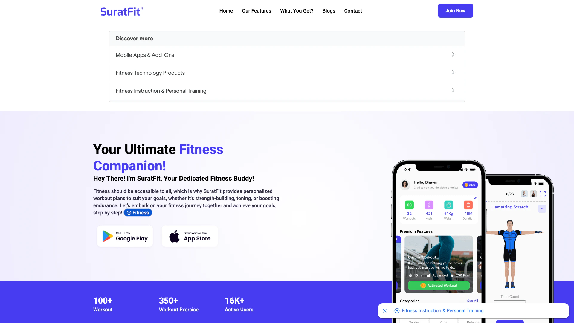 Suratfit website screenshot showing  Suratfit interface and features