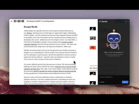 Syncia - Chrome Extension website screenshot showing Syncia is a browser extension that allow... interface and features