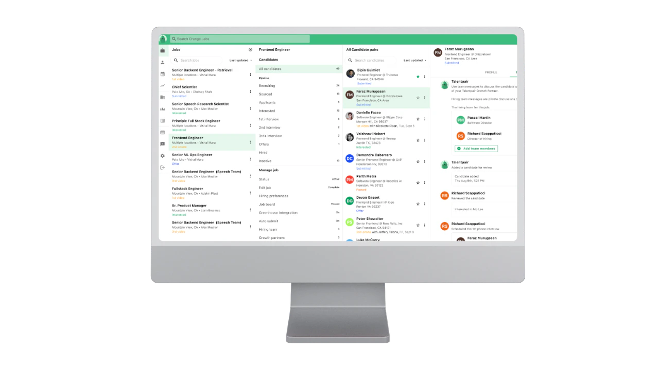 Talentpair product interface overview