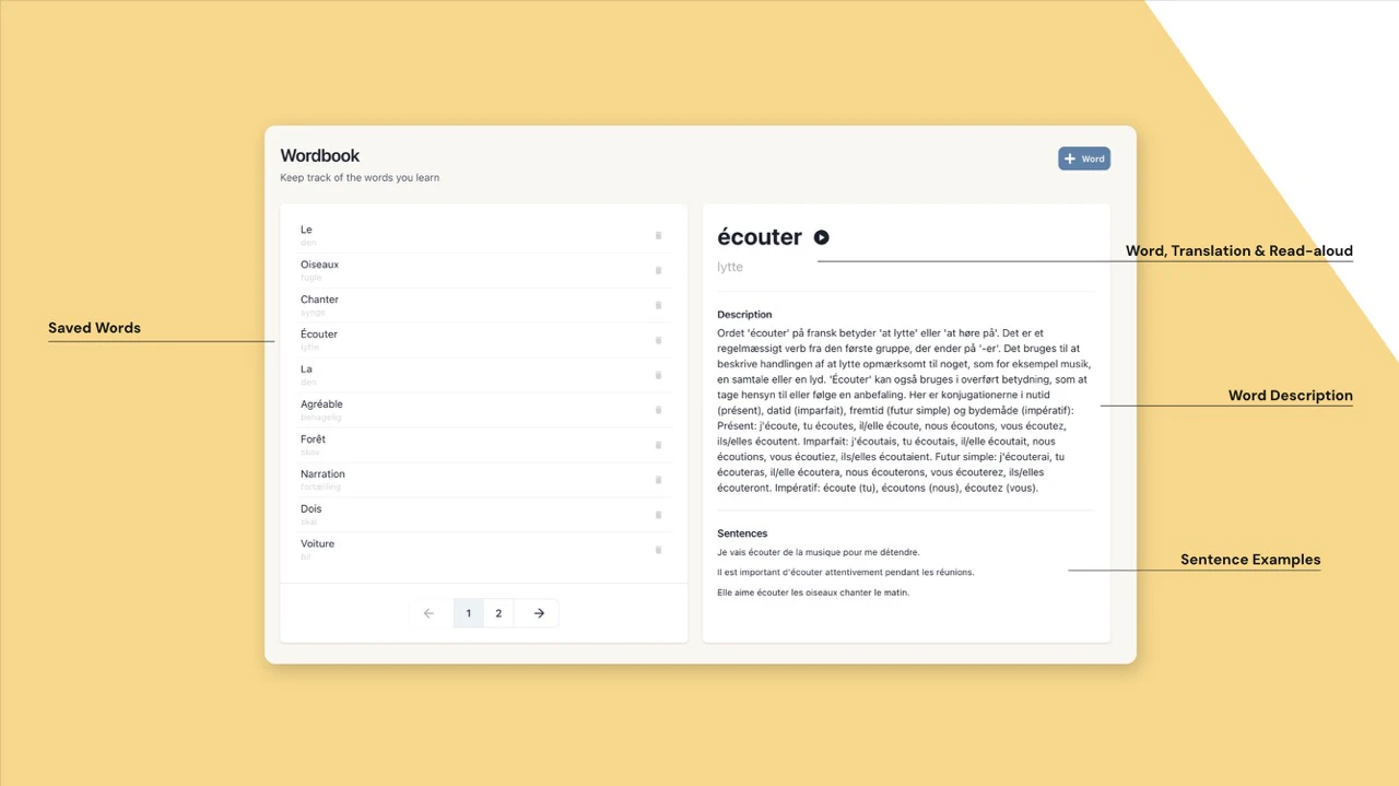 Interactive wordbook feature in Talkio AI