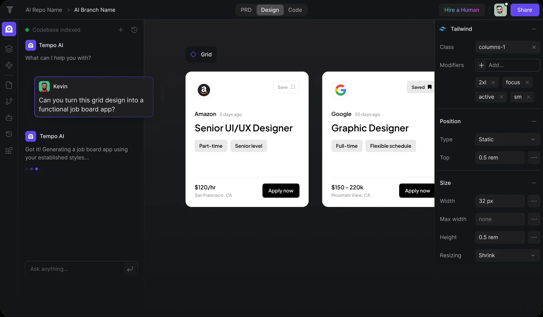 Tempo product interface overview