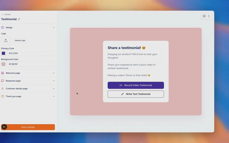 Testimly product interface showing testimonial collection page