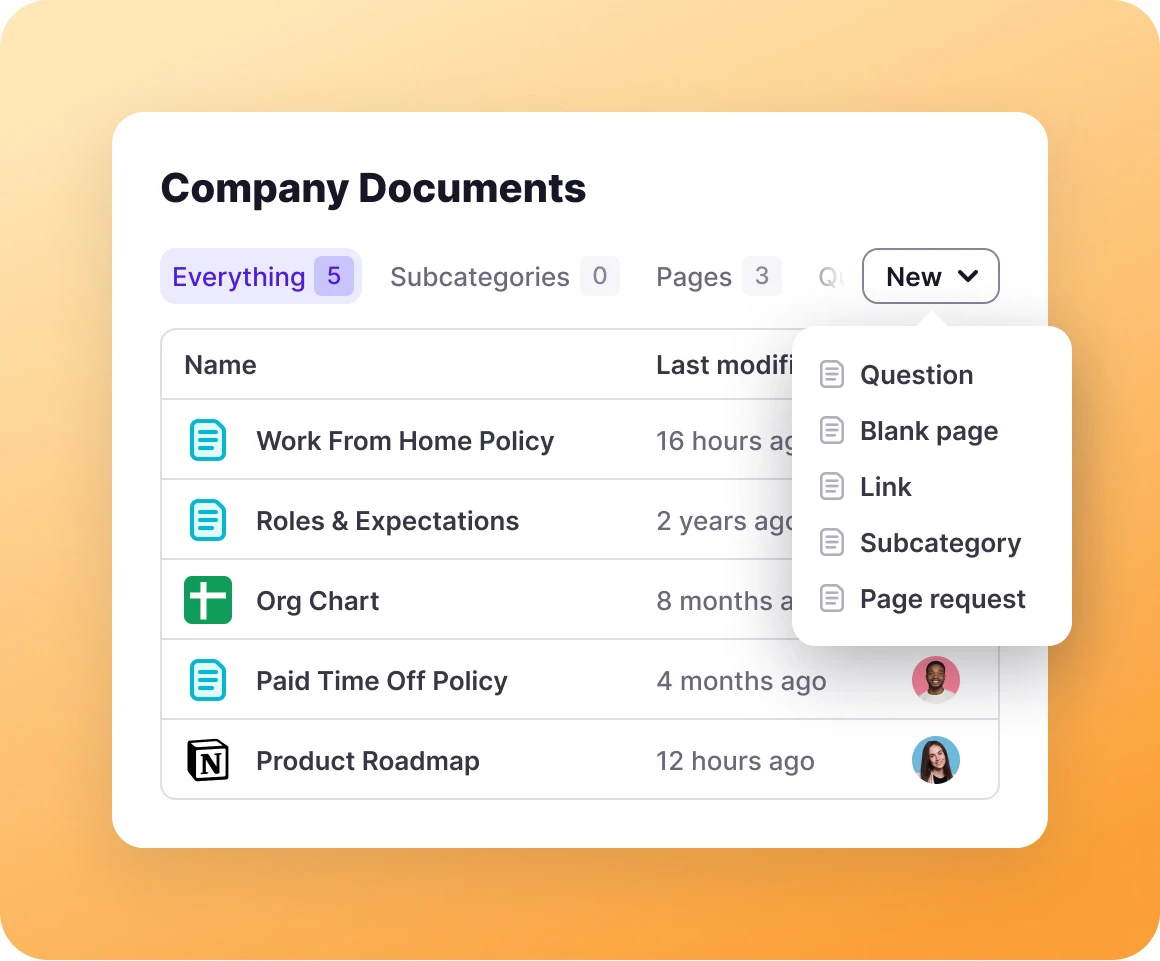 Tettra knowledge base feature overview