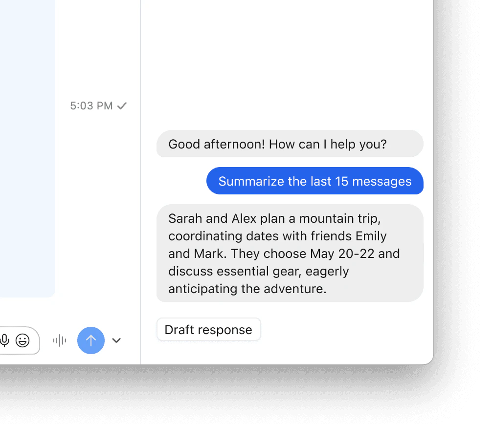 AI features in Texts for chat summaries and drafting responses