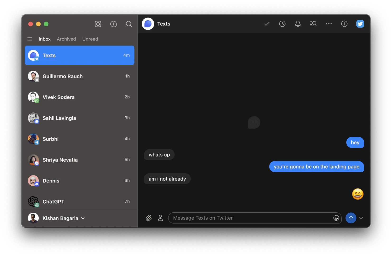 User scenario of Texts app for messaging