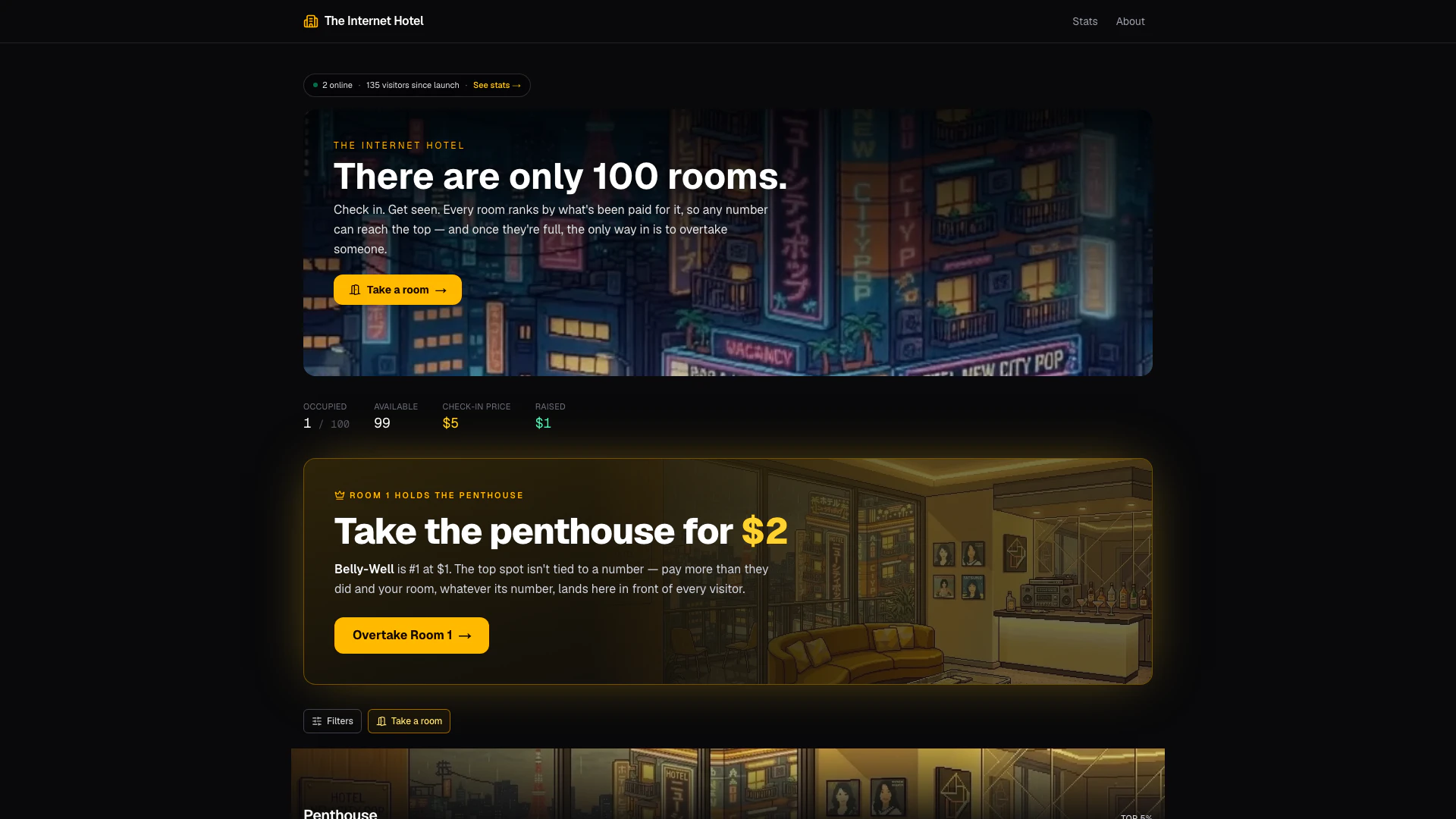 Theinternethotel website screenshot showing Il n'y a que 100 chambres. Enregistrez-v... interface and features