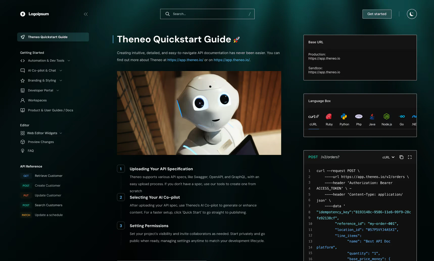 Theneo branded documentation example