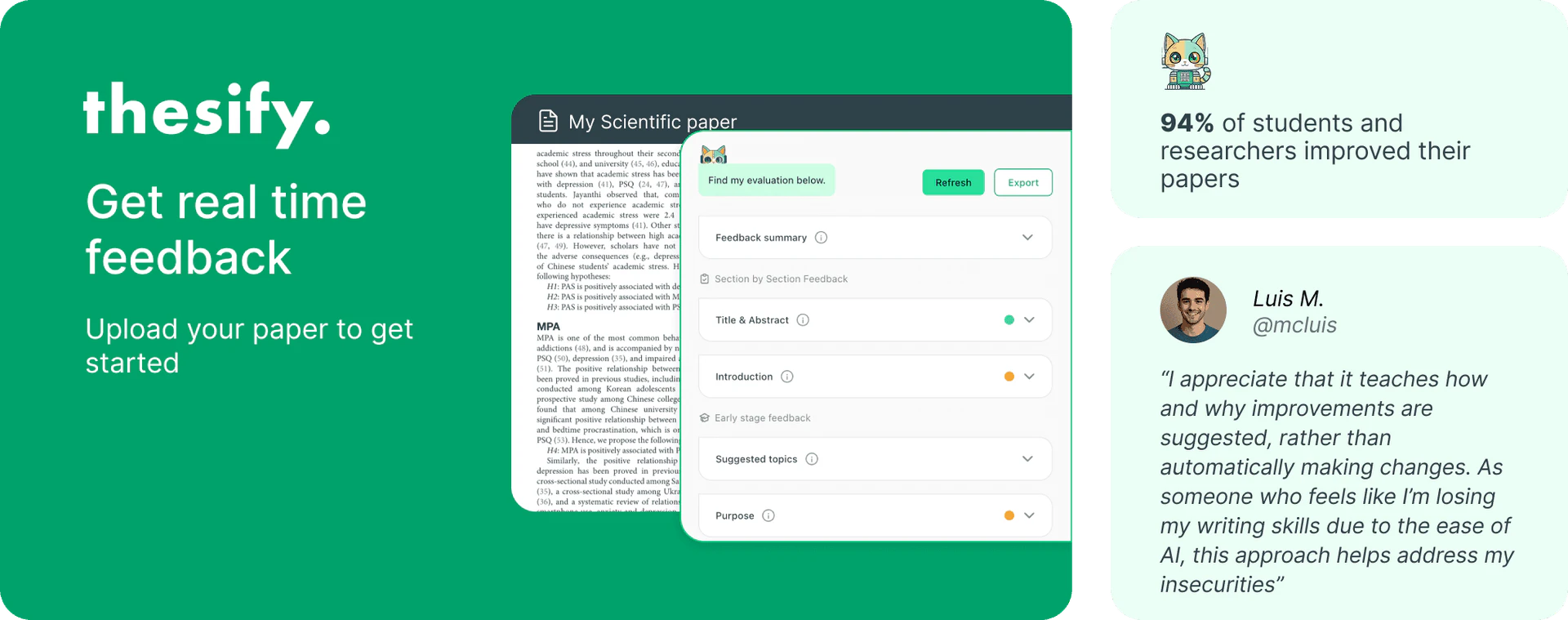 Thesifyai feedback examples with user testimonials