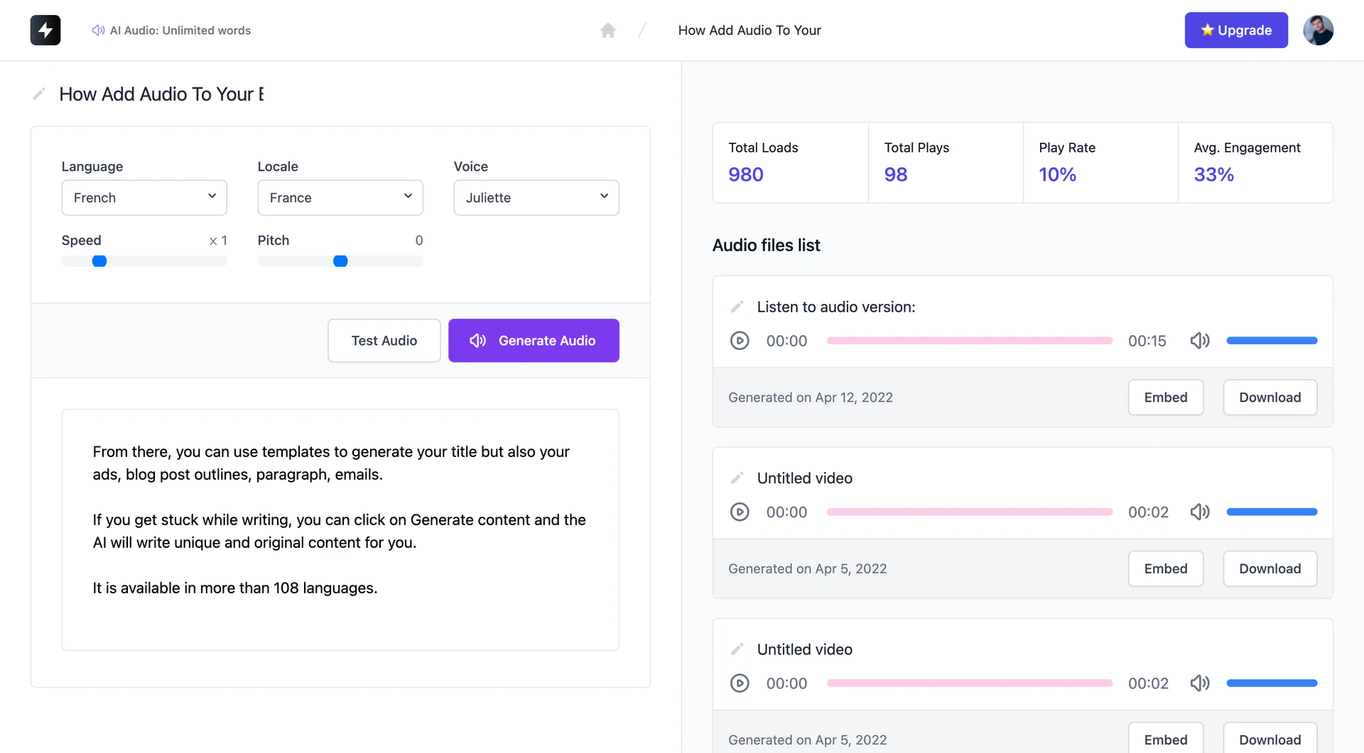 Thundercontent AI Voice feature demonstration