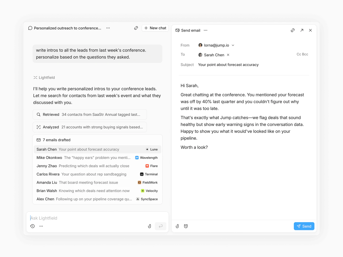 Lightfield CRM data enrichment feature