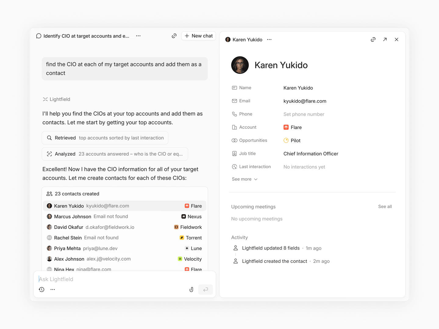 Lightfield CRM use case example