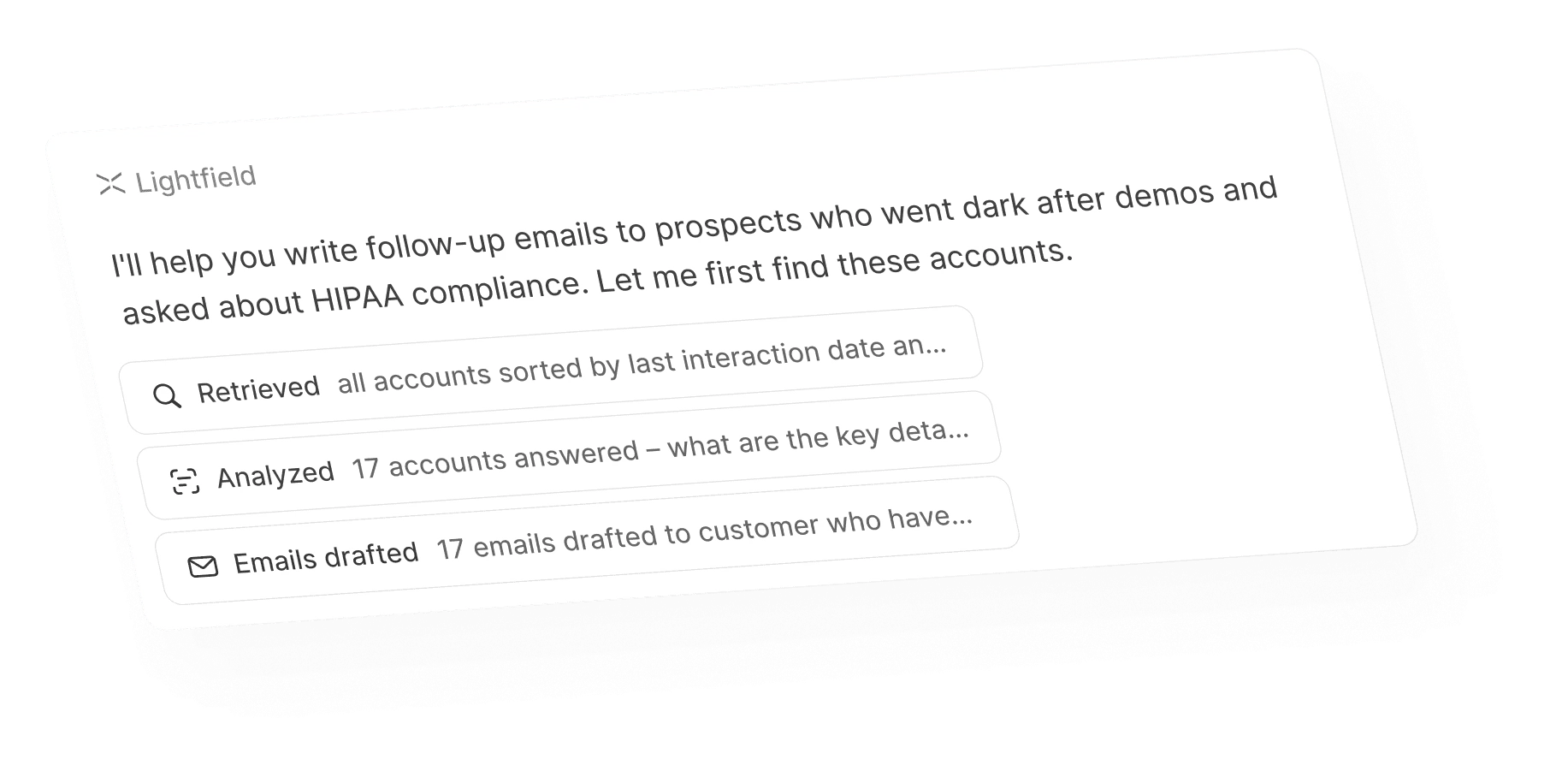 Lightfield CRM user dashboard