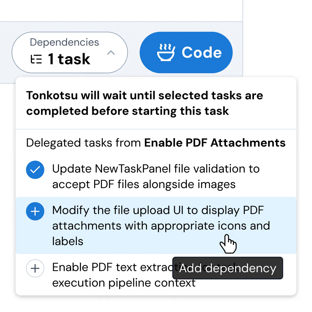 TonkotsuAI task dependency specification feature