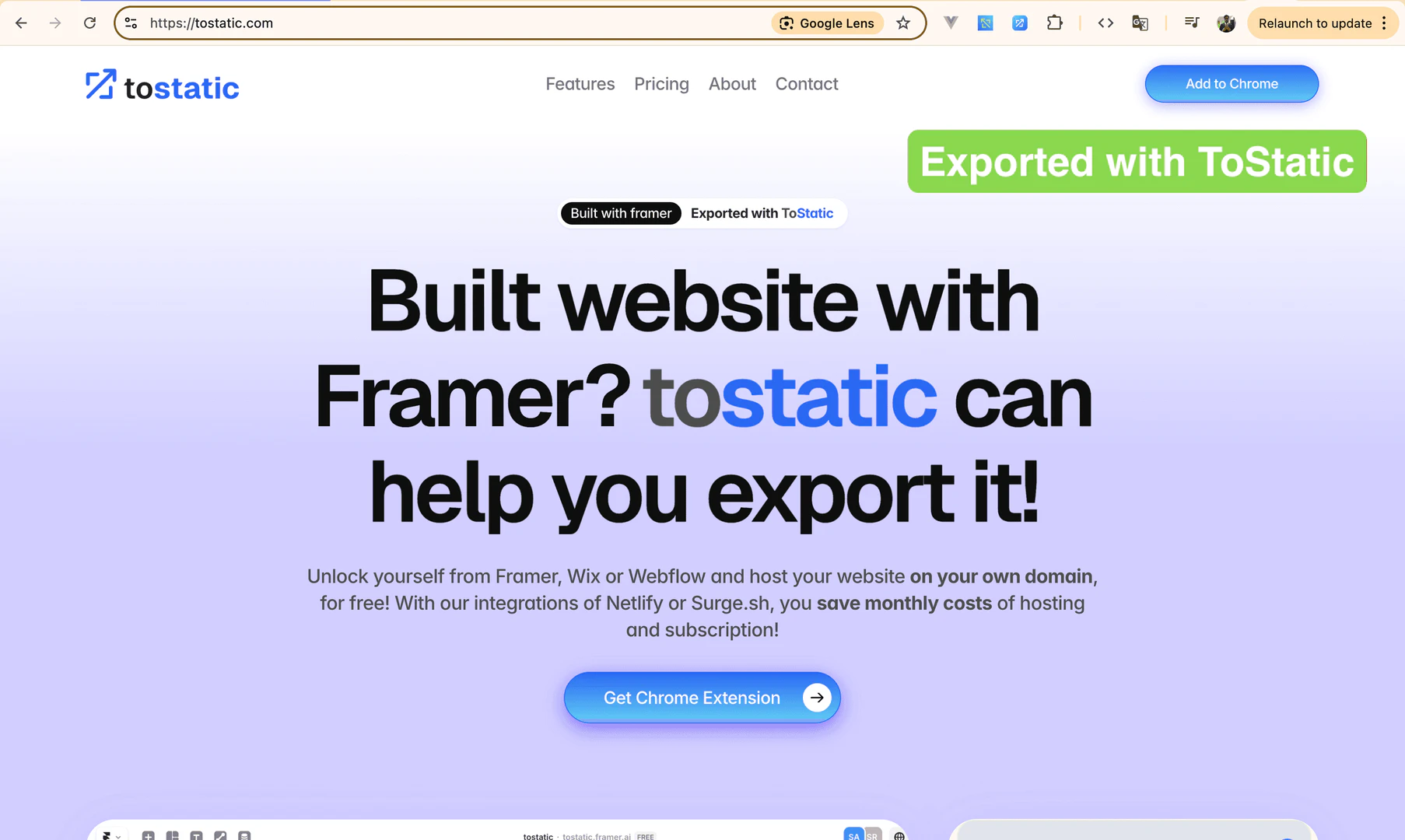 Tostatic use case example showing website deployment