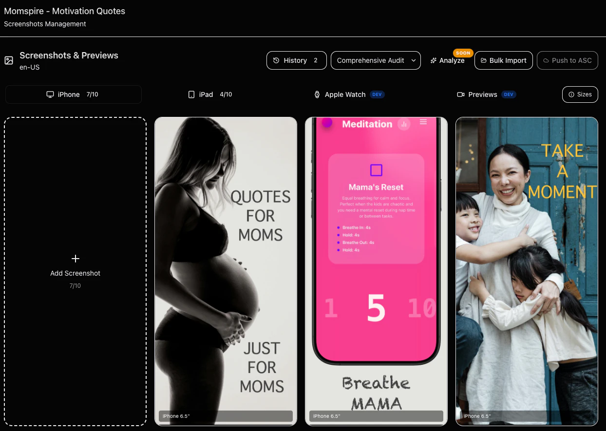 TotalASO screenshots management interface