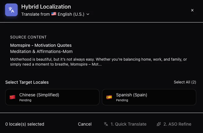TotalASO AI-powered metadata localization feature