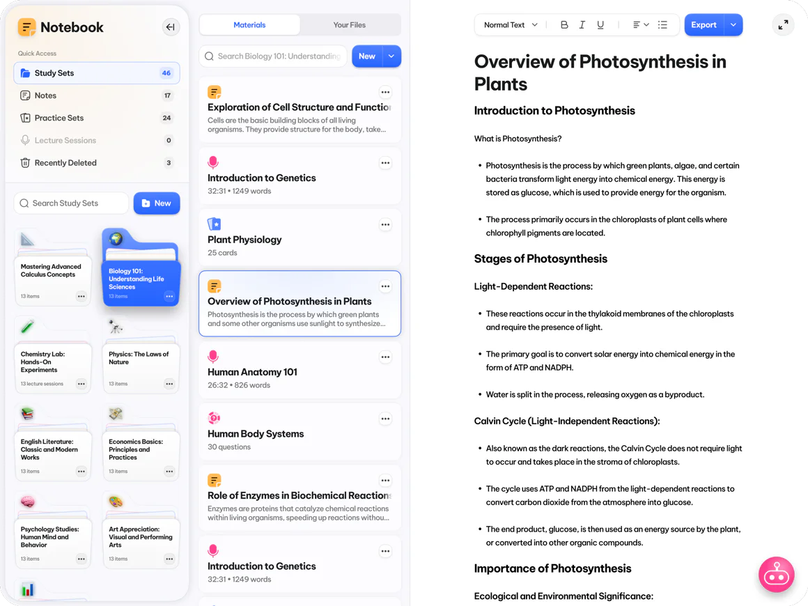 Transcript Notebook feature screenshot