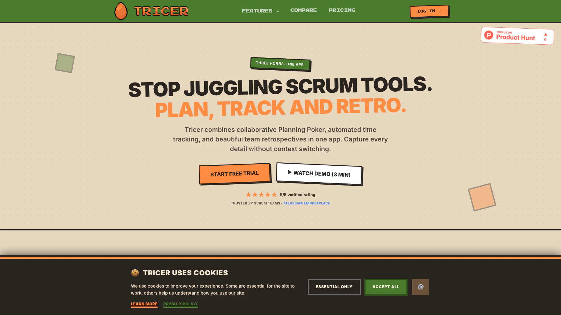 Tricer website screenshot showing Tricer is an all-in-one app that combine... interface and features