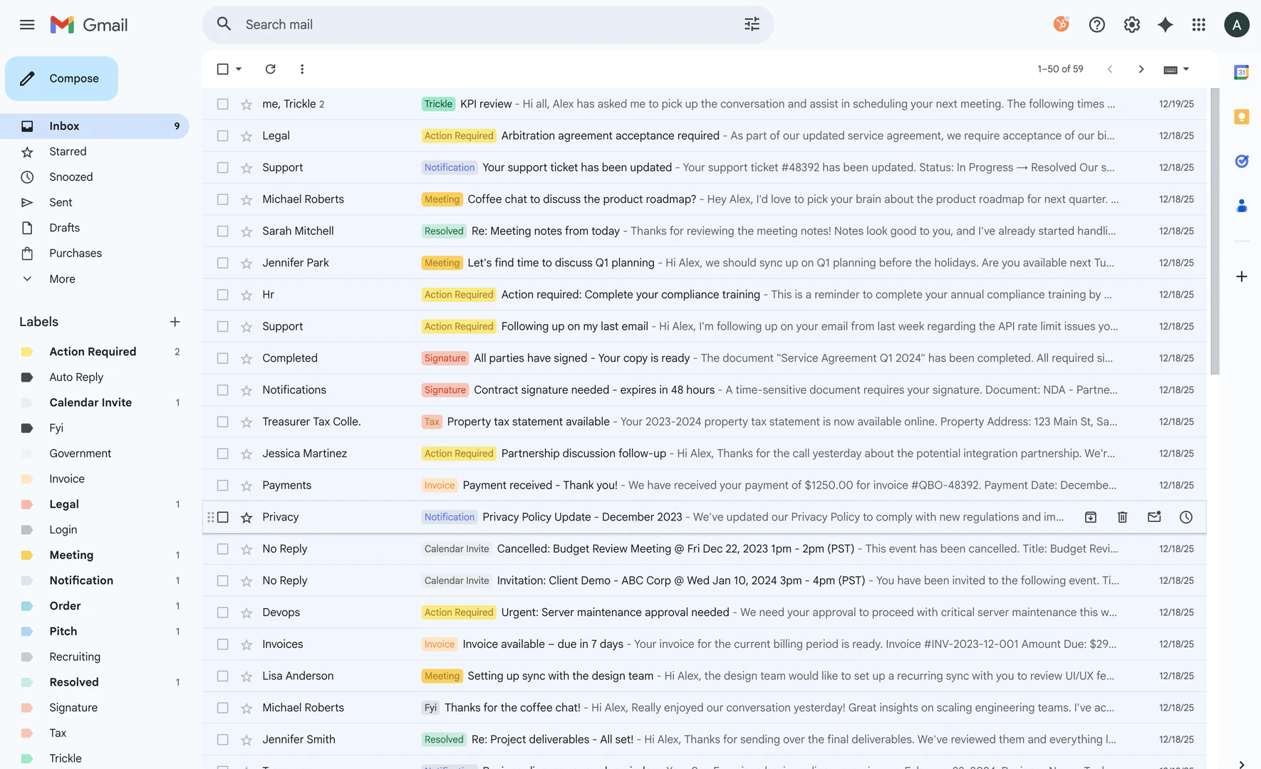 Trickleai inbox organization feature