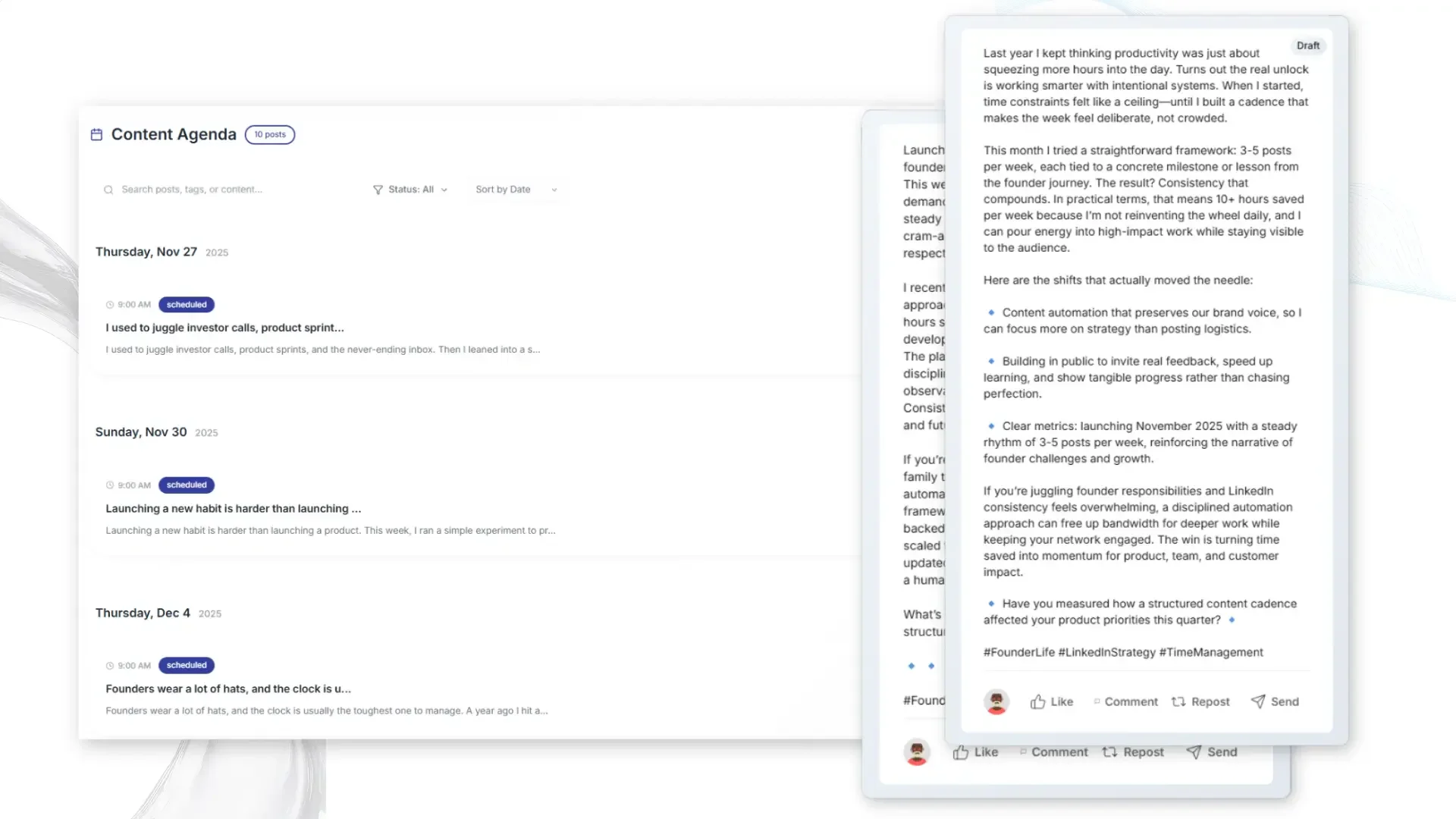 Trioramaai LinkedIn content calendar overview