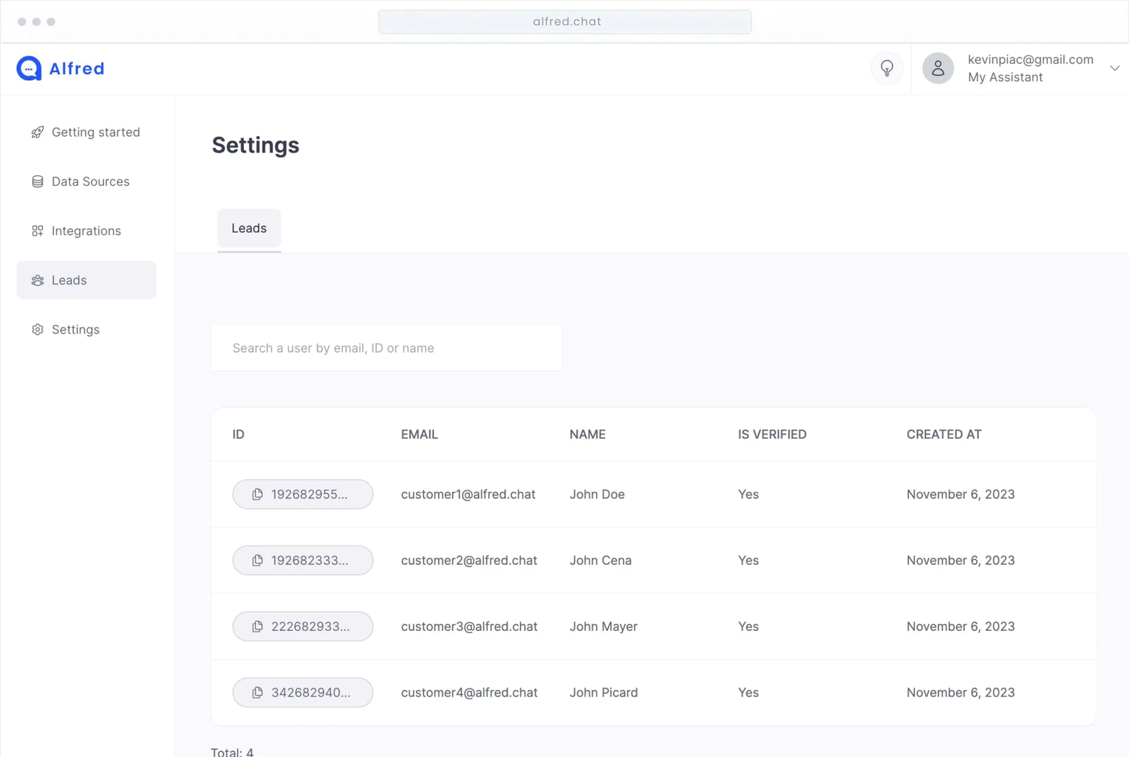 Tryalfred leads collection interface