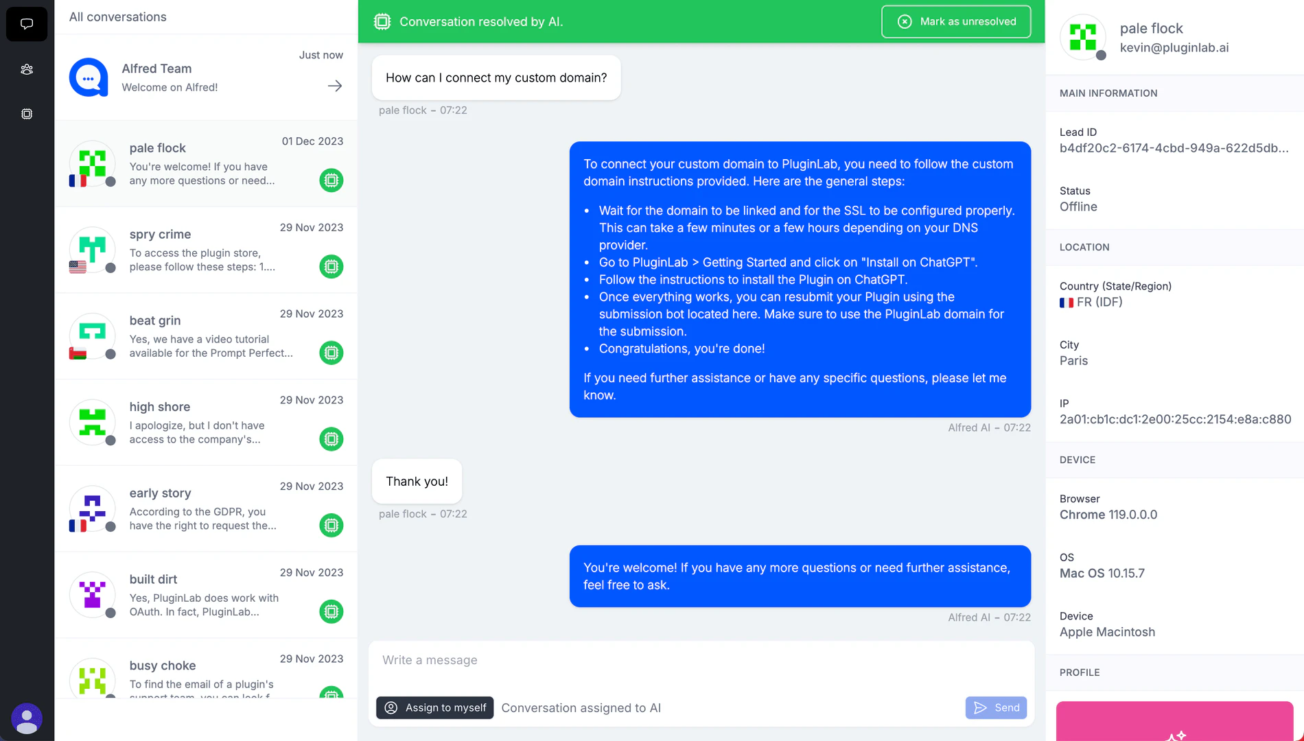 Tryalfred product interface overview