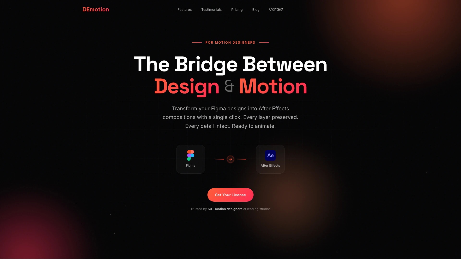 Trydemotion website screenshot showing DEmotion transfère les designs Figma ver... interface and features