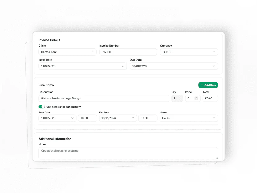 Tryflow invoice creation step 2