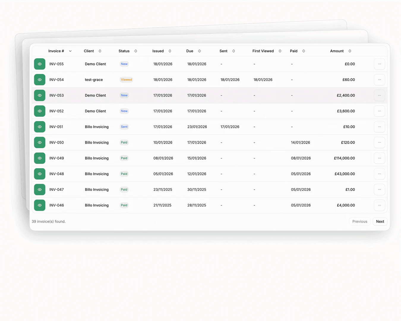 Tryflow invoice tracking feature