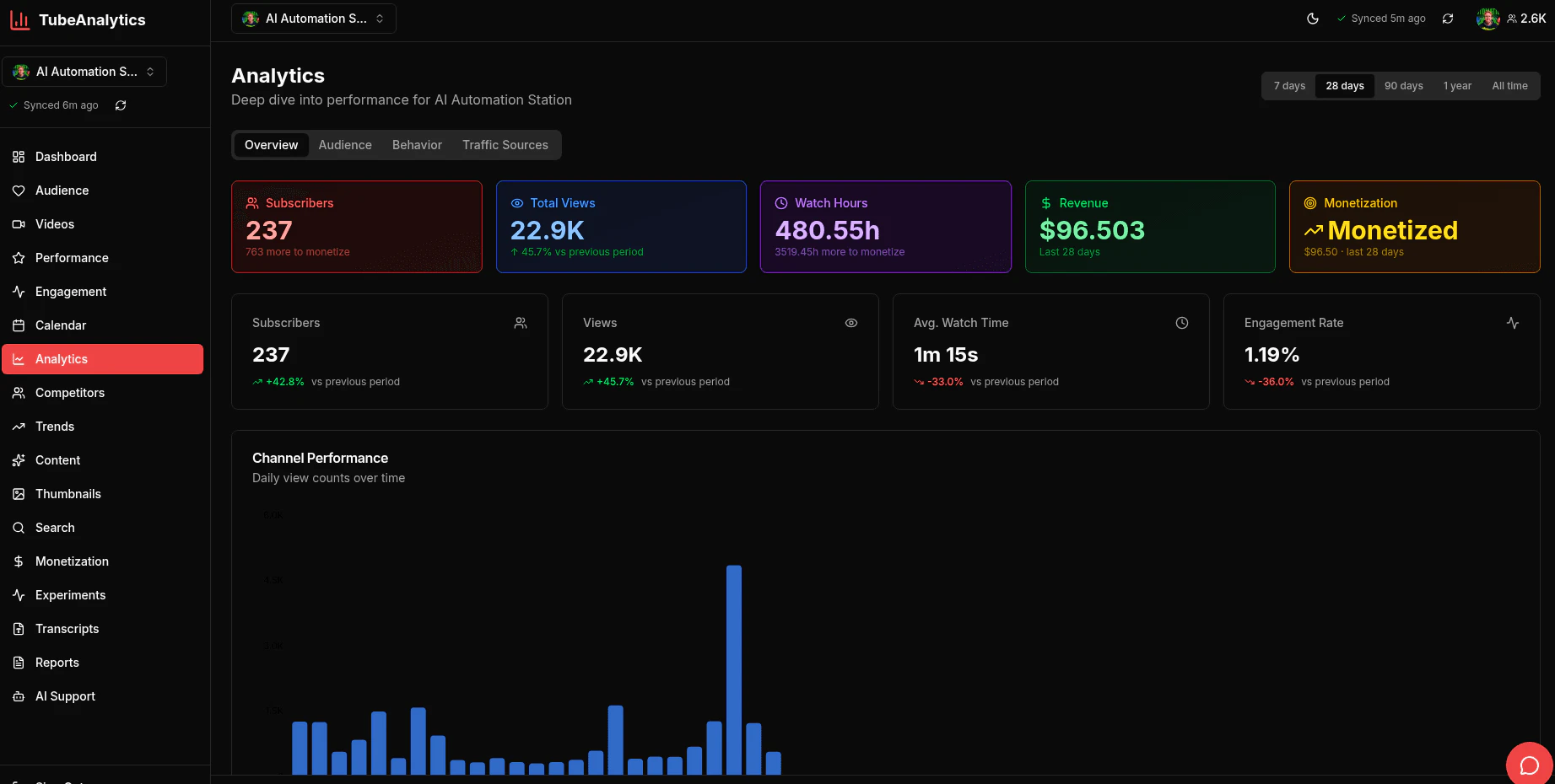 TubeAnalytics product interface overview