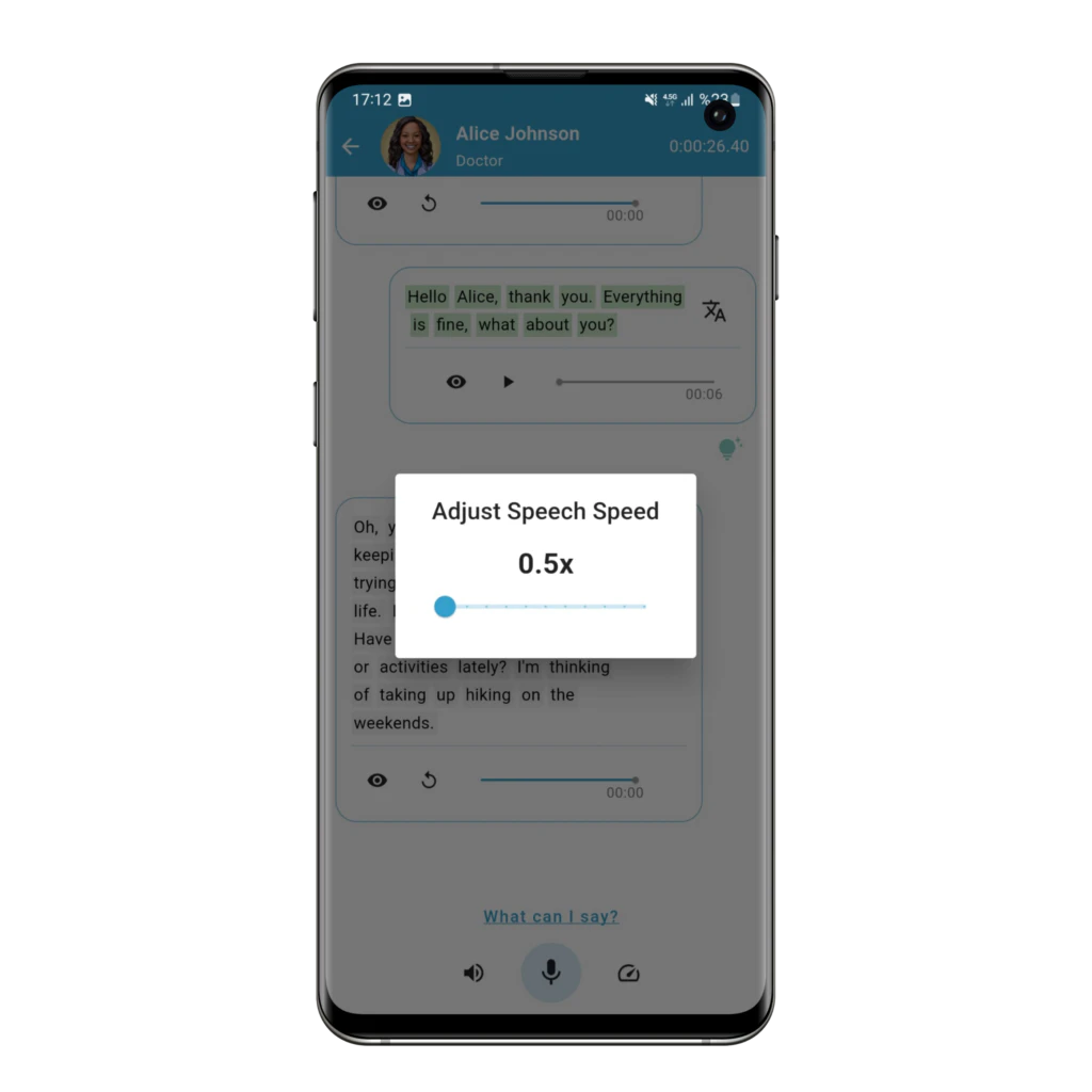Tutor AI operation interface for language practice