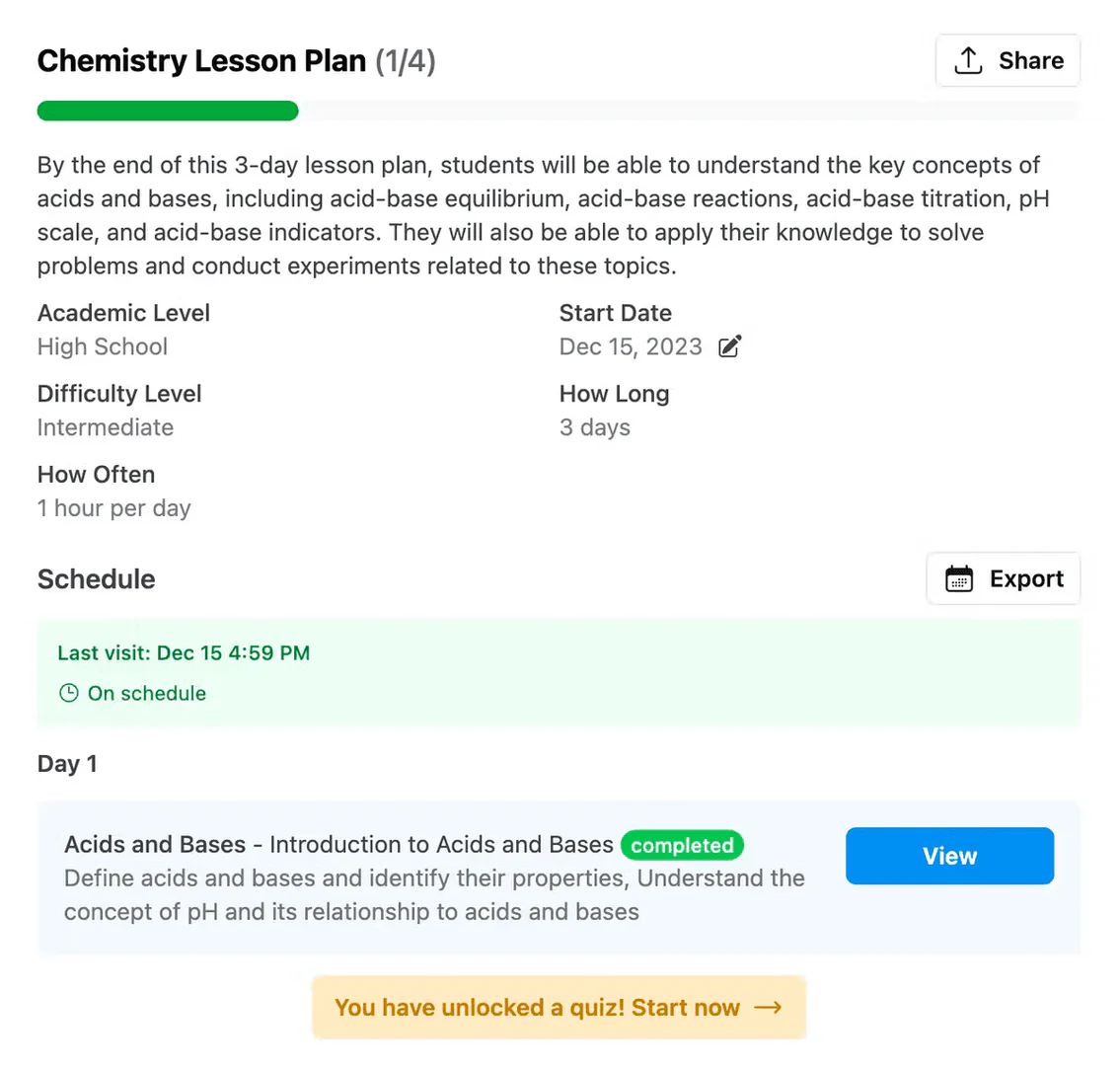 tutorocean AI Tutor lesson plan creation